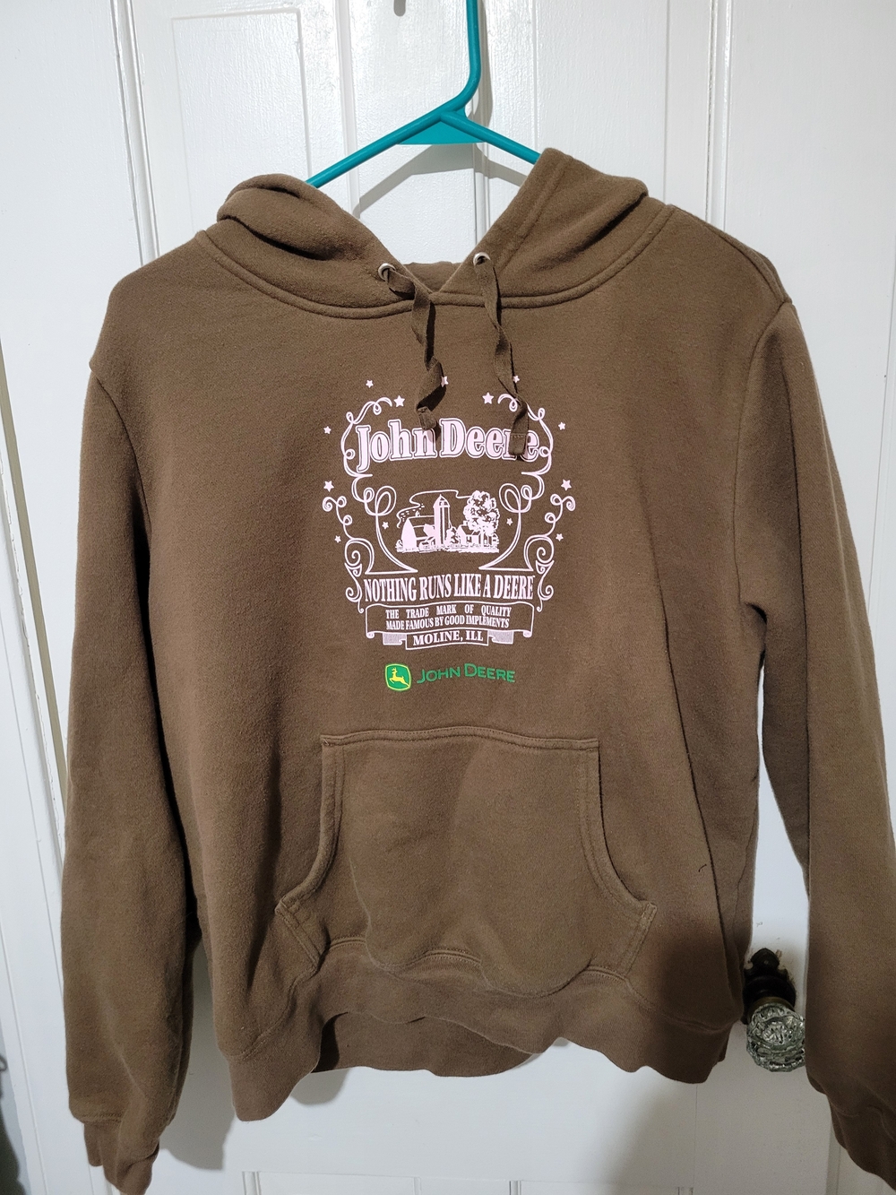 John Deere Brown Pullover Hoodie with Pink Chest Graphic
